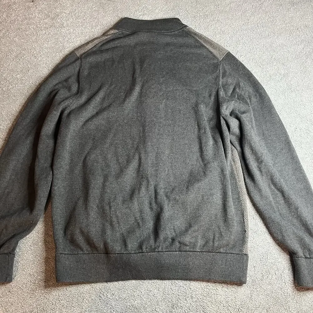 Tommy Bahama Men's M Diamond Springs Full Zip Sweater Jacket Gray Knit Cotton